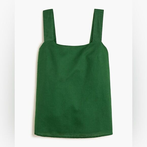 NWT J Crew Factory Striped linen-blend squareneck tank top in green - Picture 5 of 6